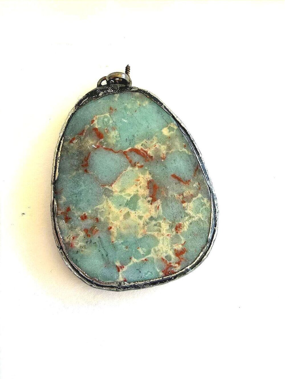Natural Stone Pendant Necklace with Metal Frame Large